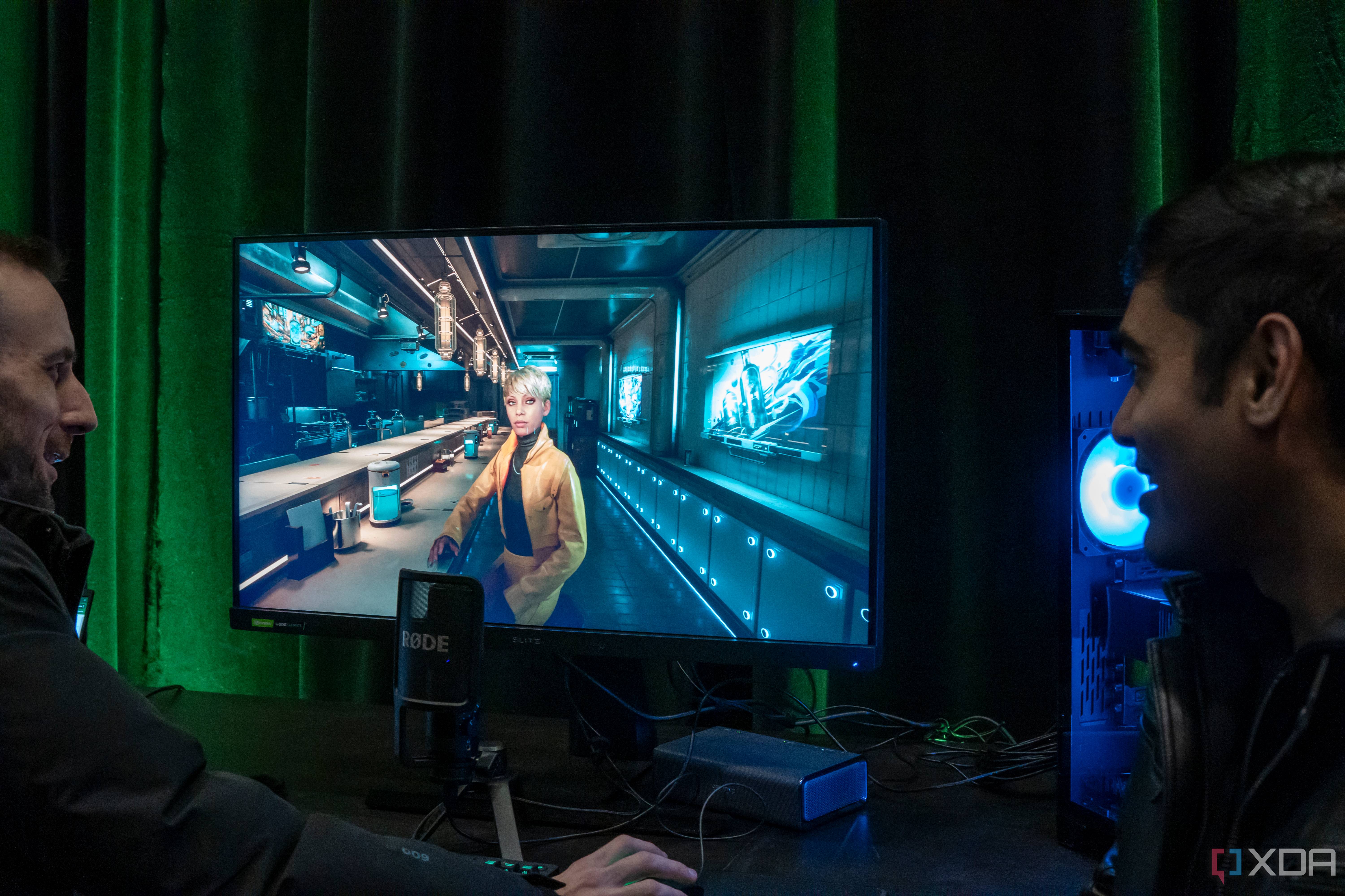 A man talking to an AI-powered character in a video game