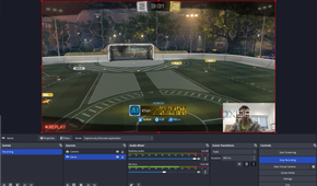 Screenshot of OBS Studio while recording a gameplay session including a webcam overlay