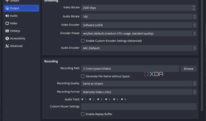 Screenshot of output settings in OBS Studio