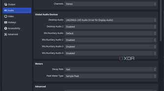 Screenshot of audio settings in OBS Studio