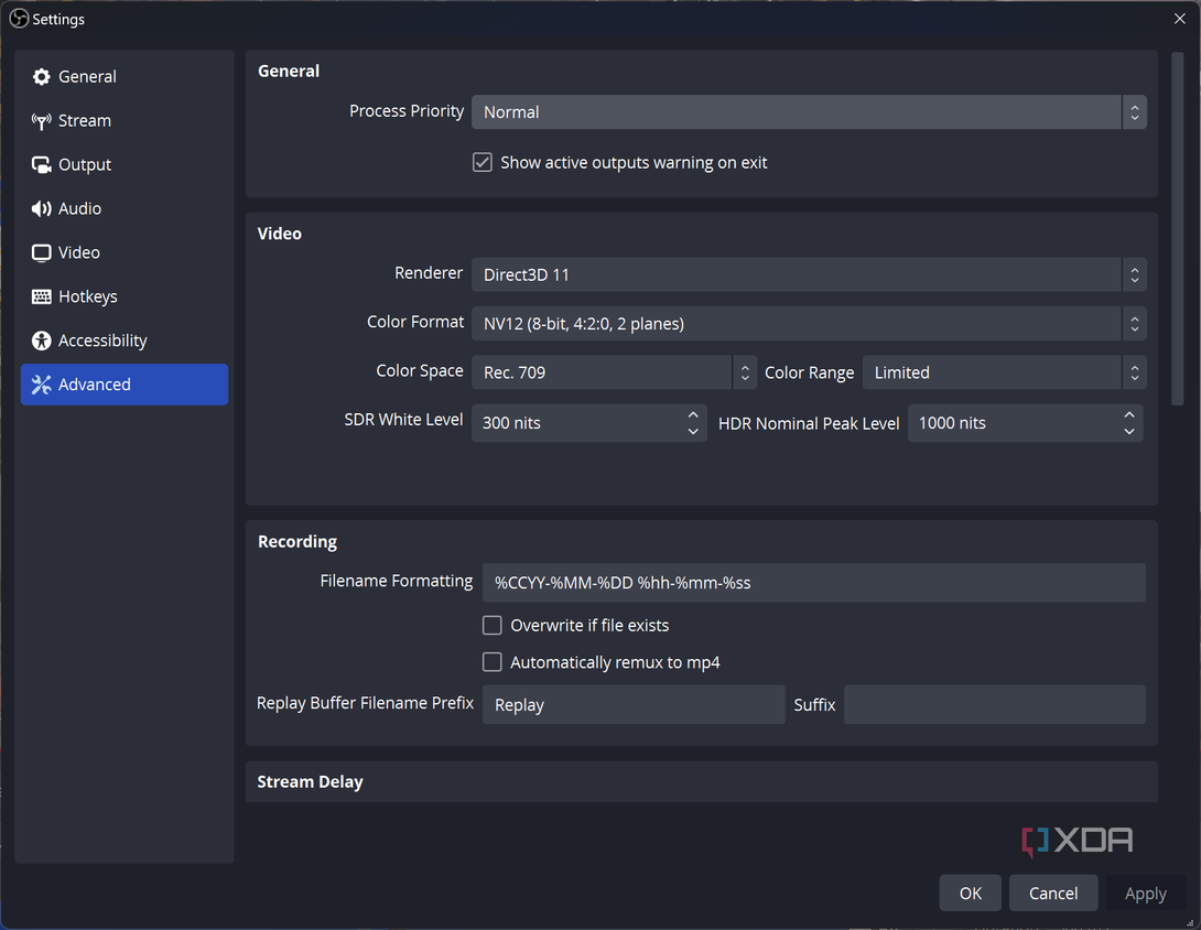 Screenshot of Advanced settings in OBS Studio