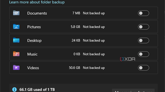 Screenshot of the OneDrive backup settings in Windows 11