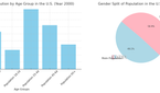 Population age group bar chart and Gender Pie chart, taken from the US census and generated with ChatGPT