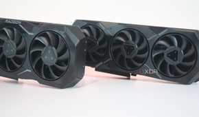 An image showing AMD's Radeon 7900 XTX and 7900 XT GPUs next to each other.
