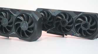An image showing AMD's Radeon 7900 XTX and 7900 XT GPUs next to each other.