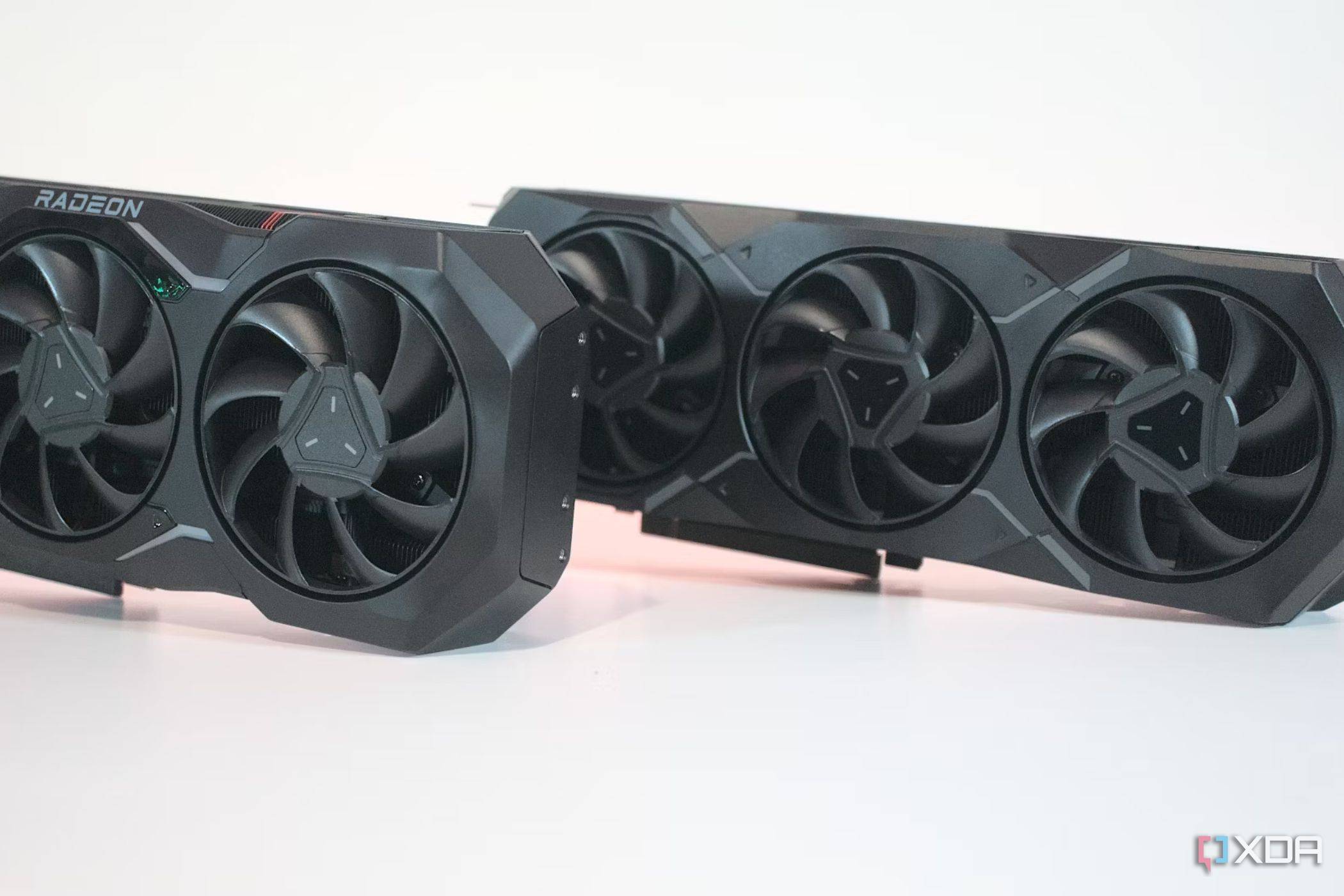 An image showing AMD's Radeon 7900 XTX and 7900 XT GPUs next to each other.