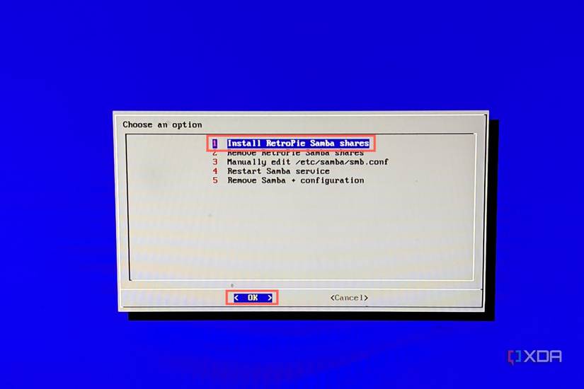 A screenshot of the RetroPie Setup wizard depicting the option to install Samba