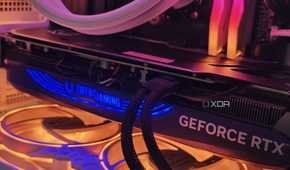 An image showing a Zotac Gaming GeForce RTX 4070 Super Trinity Black Edition GPU installed on a computer.