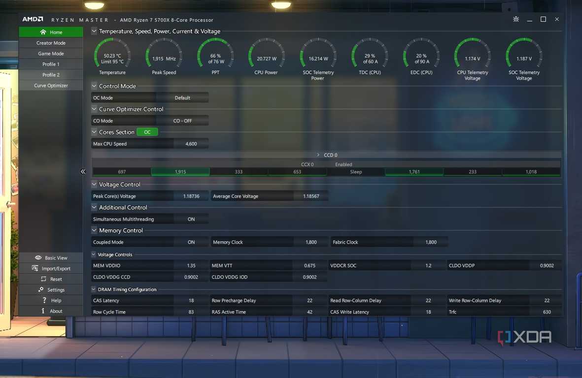 Ryzen Master Home screen