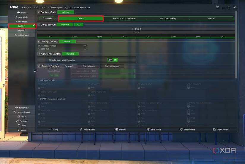Ryzen Master Profile 1 settings
