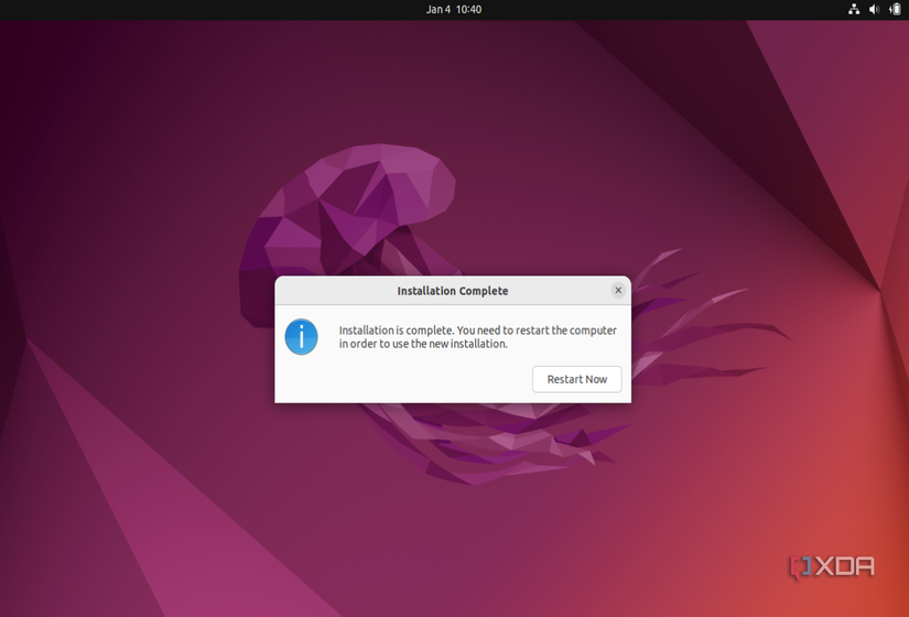A screenshot of the option to restart Ubuntu after installation 