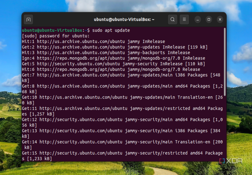 A screenshot of the packages updating in the terminal in Ubuntu