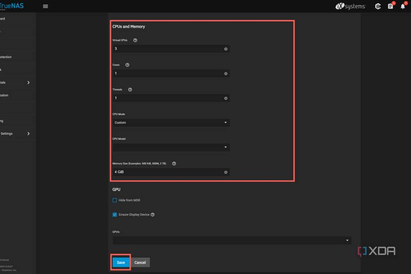 A screenshot of TrueNAS SCALE depicting the procedure to reallocate resources