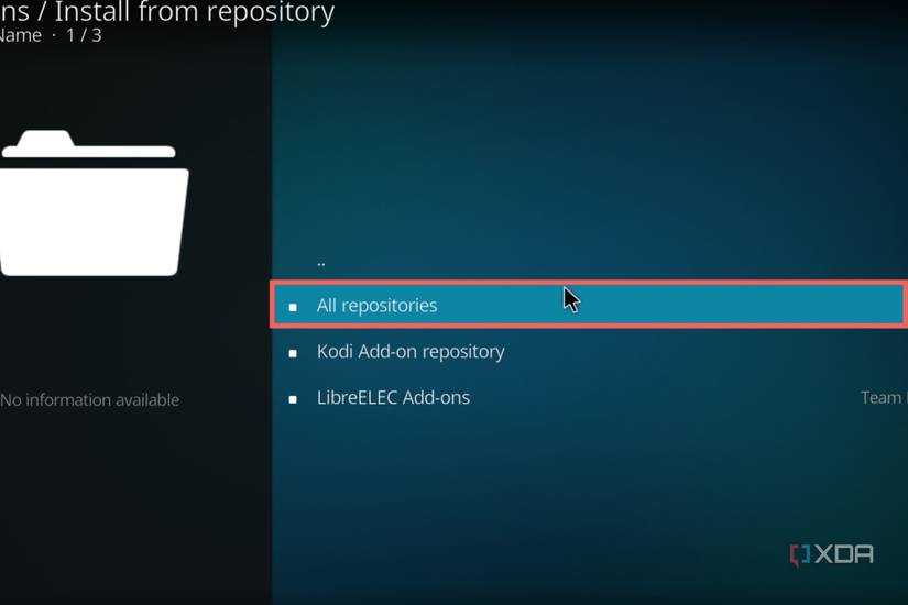 A screenshot of LibeELEC depicting the All repositories option
