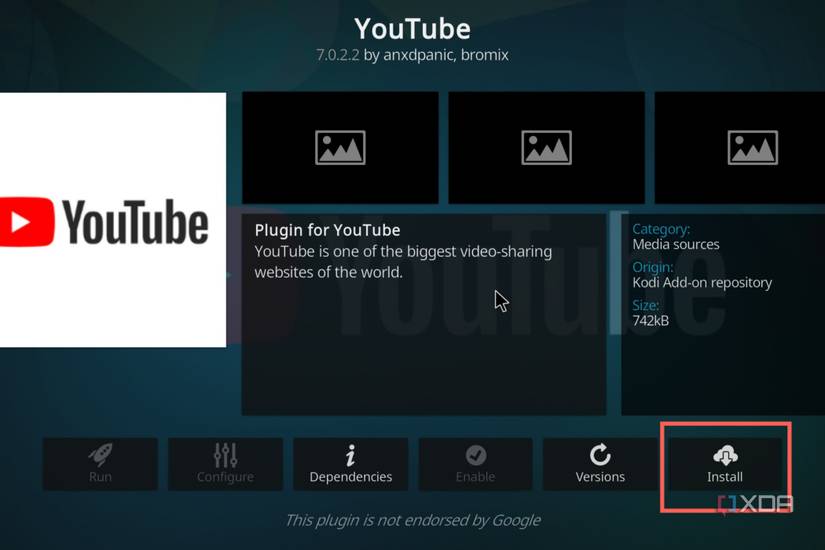 A screenshot of LibeELEC with the Install button highlighted