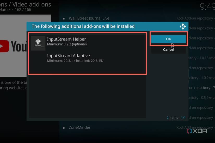 A screenshot of LibeELEC with the additional add-ons highlighted