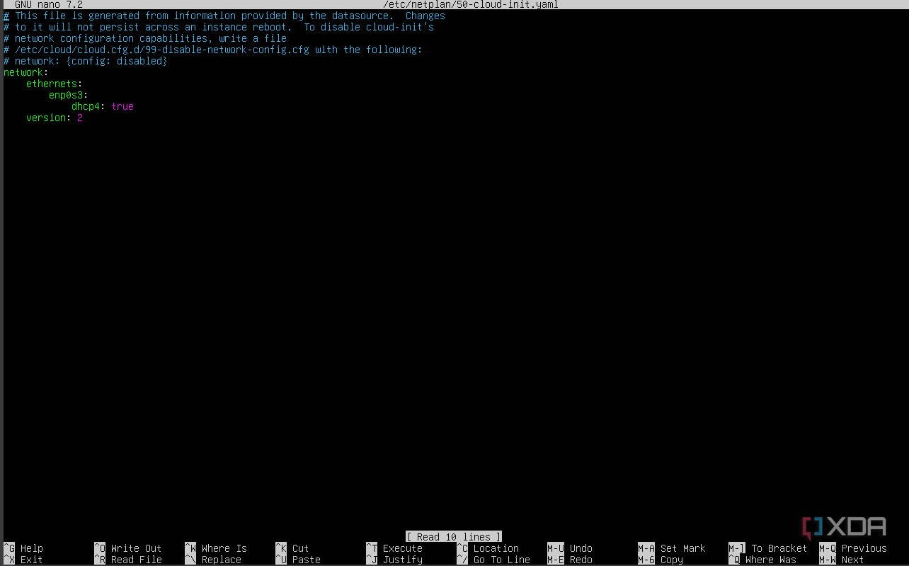 A screenshot of Ubuntu's default network configuration file.