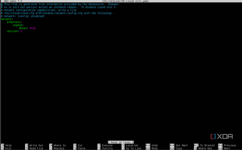 A screenshot of Ubuntu's default network configuration file.