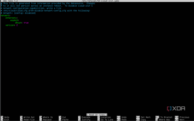 A screenshot of Ubuntu's default network configuration file.