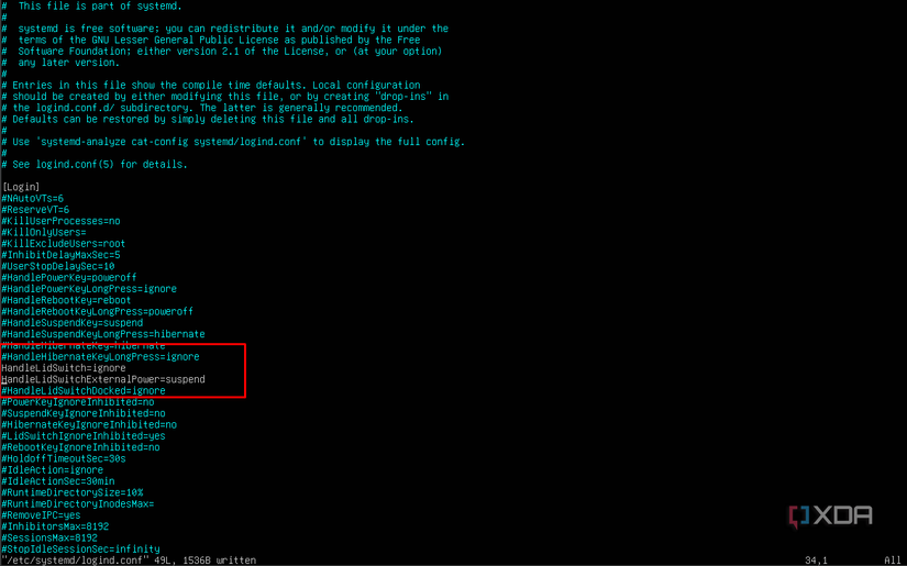 A screenshot of Ubuntus systemd login config.