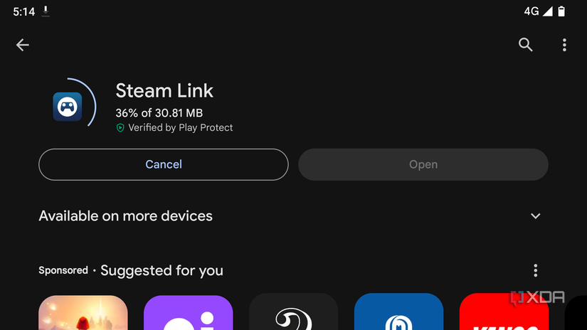 Image showing Steam Link app downloading from the Play Store.