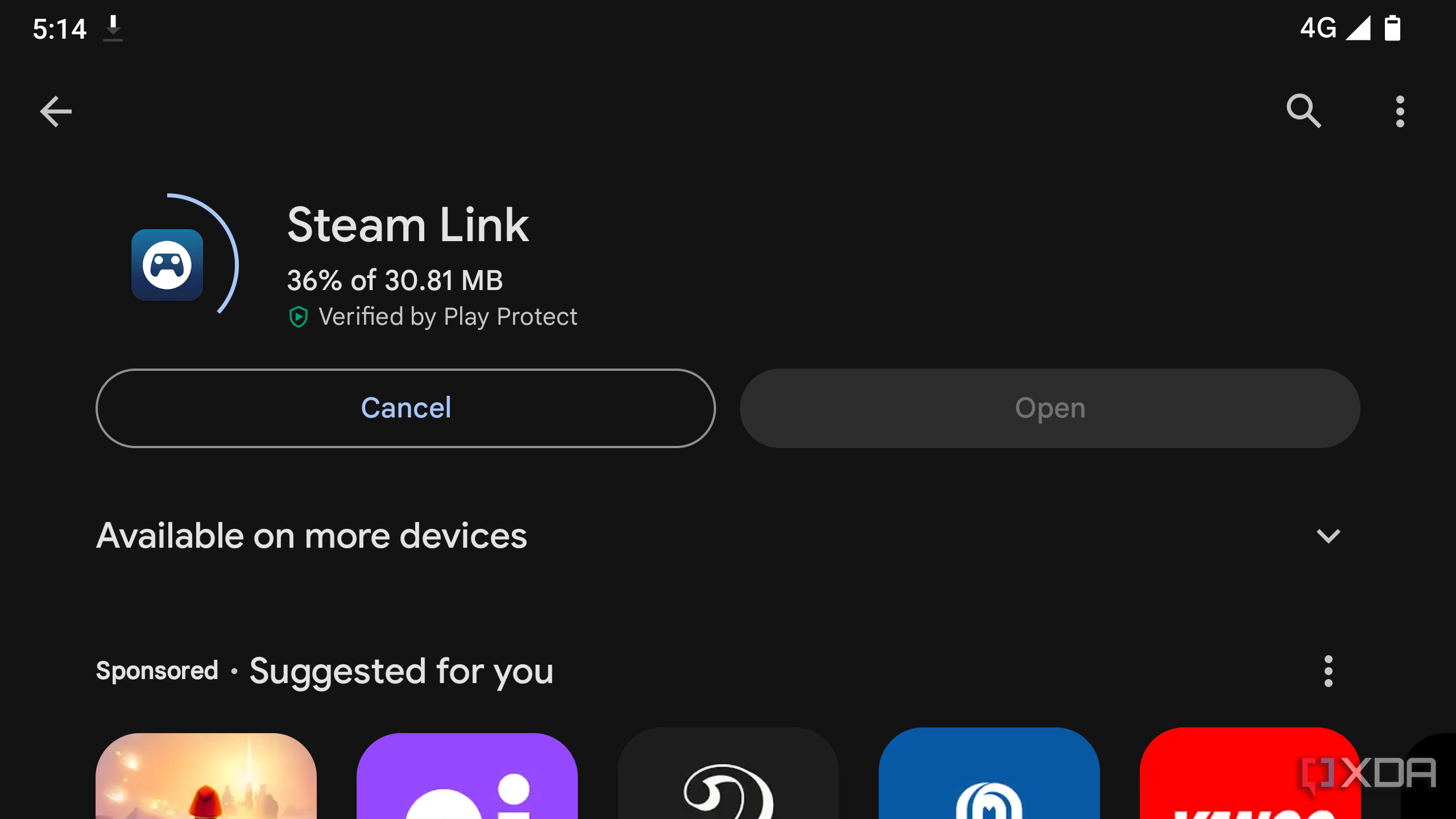 Image showing Steam Link app downloading from the Play Store.