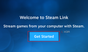 The welcome page of the Steam Link application with the get started button highlighted.