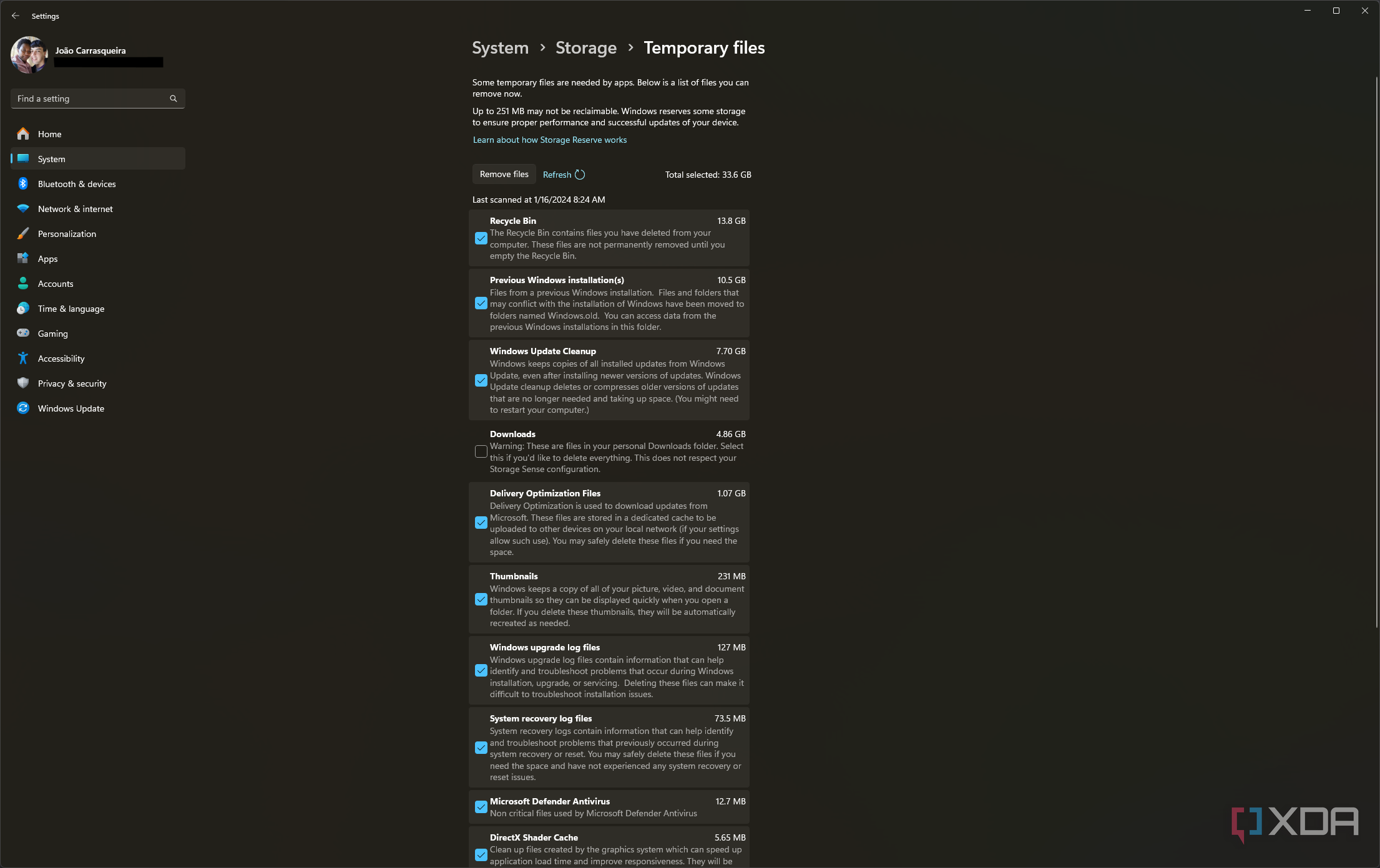 Screenshot of the temporary files page in Windows 11 Settings