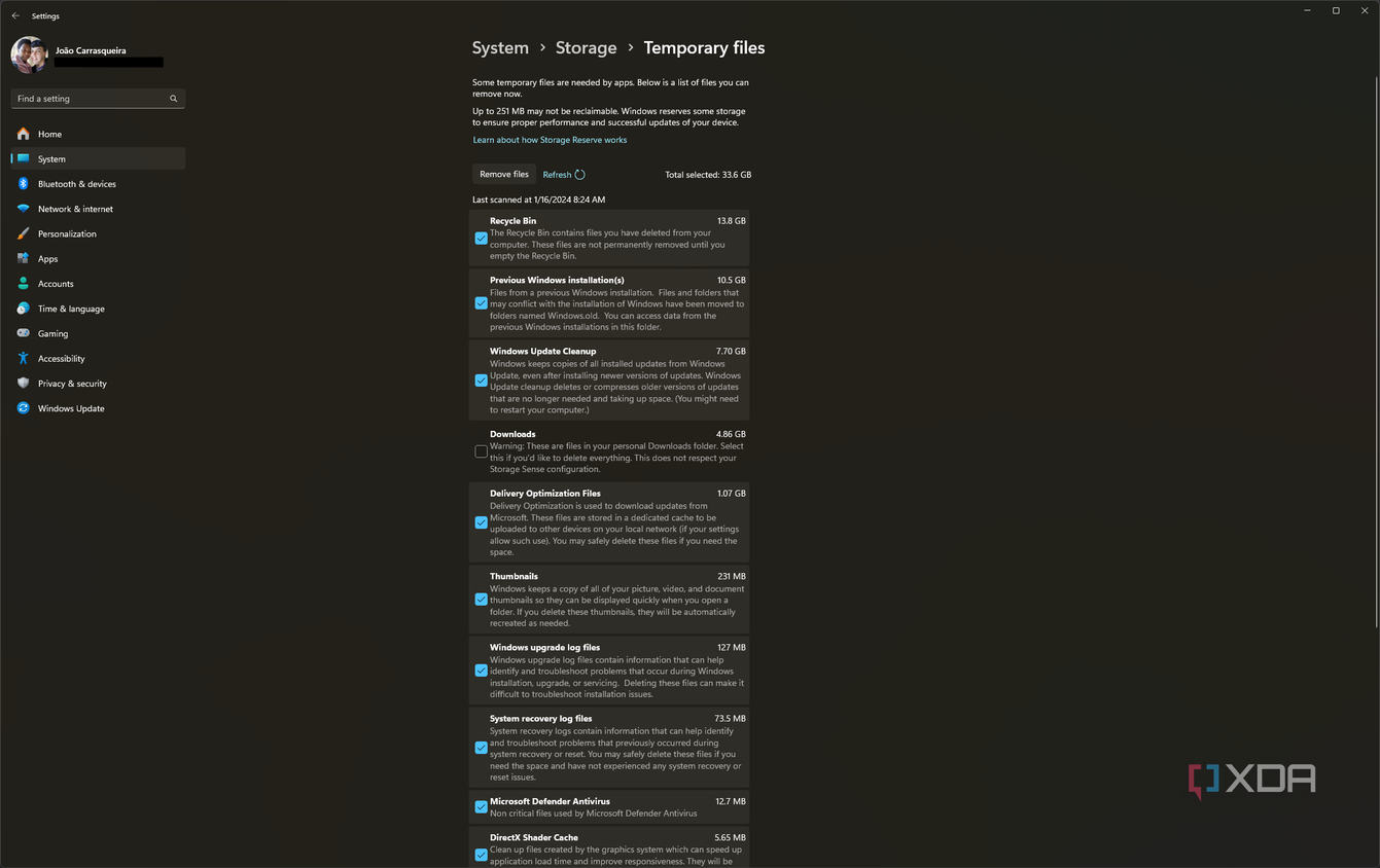 Screenshot of the temporary files page in Windows 11 Settings
