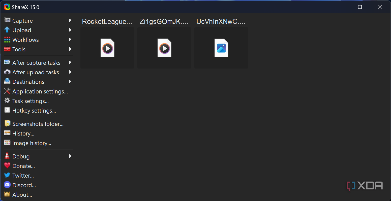 Screenshot of the starting screen in ShareX