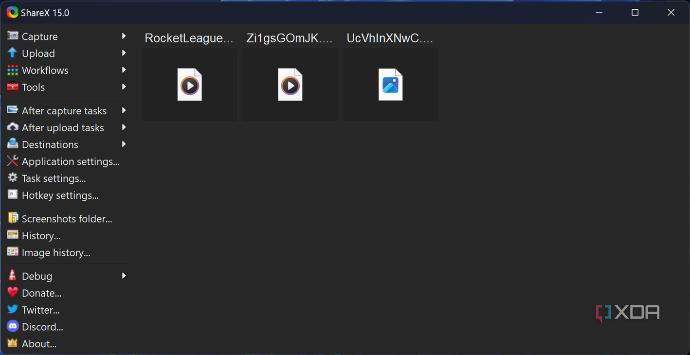 Screenshot of the starting screen in ShareX