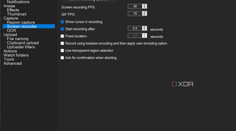 Screenshot of screen recorder settings in ShareX