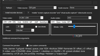 Screenshot of advanced screen recording options in ShareX