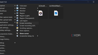 Screenshot of ShareX with the screen recording option shown in the menu