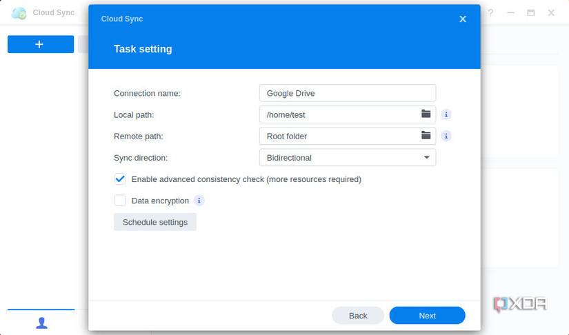 Setting up task schedule for backups on a Synology NAS
