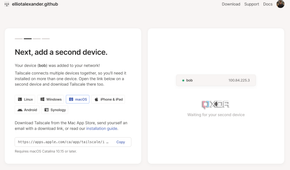 A screenshot showing the Tailscale Admin console with a device connected.