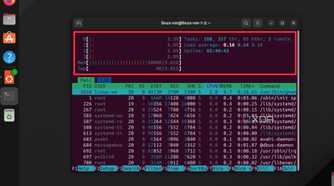 A screenshot showing the terminal window on Linux with the Htop command running