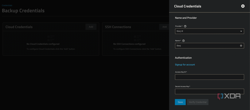 TrueNAS Scale cloud credentials