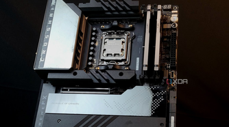 AMD Ryzen 7800X3D installed on an ASUS ROG Crosshair X670 E Extreme Motherboard captured on a black background