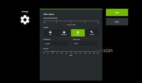 A screenshot showing the Video capture settings in Nvidia GeForce Experience overlay.