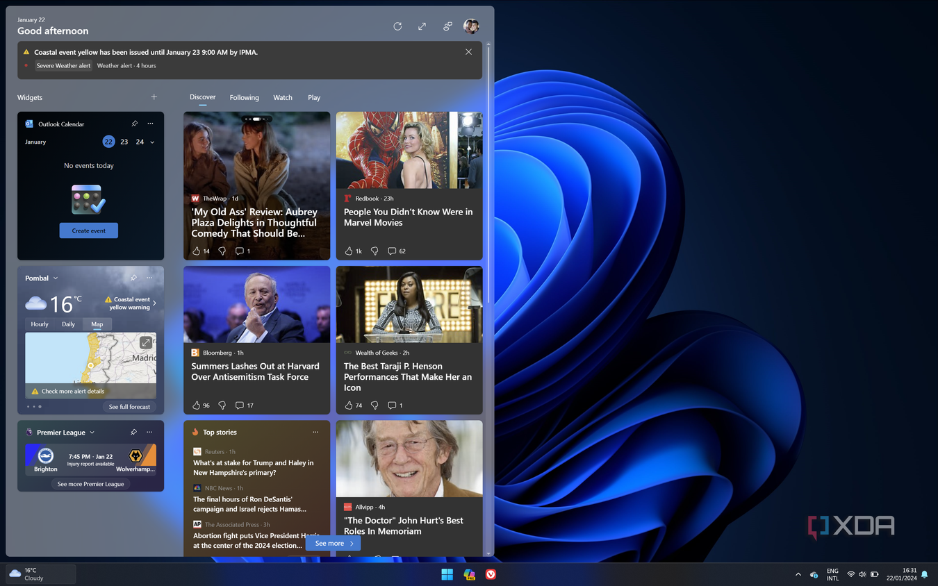 Screenshot of the Widgets panel in Windows 11