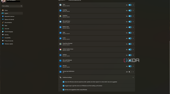SScreenshot of Windows 11 notification settings showing multiple apps with notifications enabled along with some system notifications