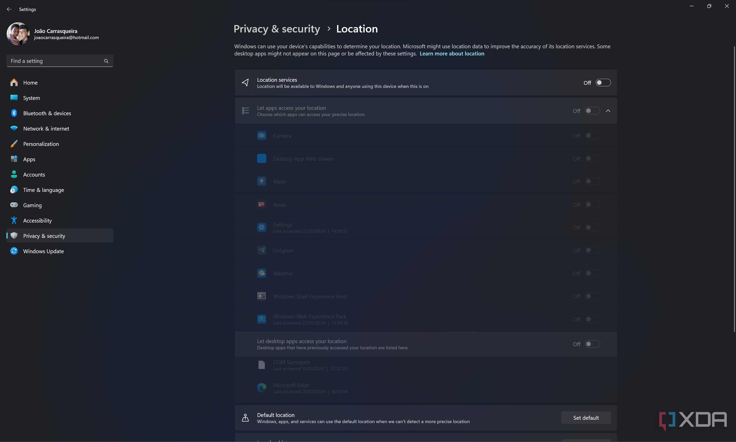 Windows 11 location privacy settings