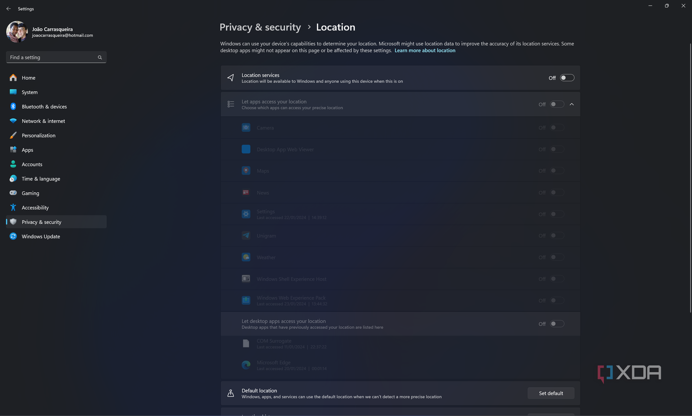 Windows 11 location privacy settings
