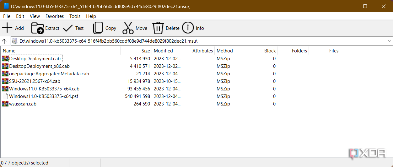 La estructura interna de un archivo MSU de Windows Update