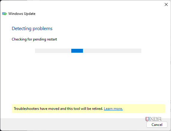Screenshot of the Windows Update troubleshooter running