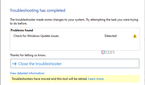Screenshot of results after running Windows Update troubleshooter