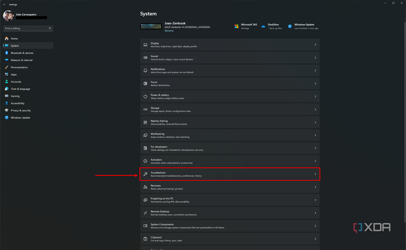 Screenshot of Windows 11 system settings with the troubleshoot button highlighted
