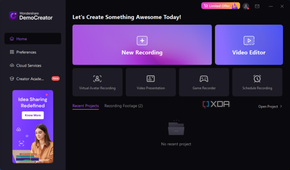 Screenshot of the Wondershare DemoCreator starting screen