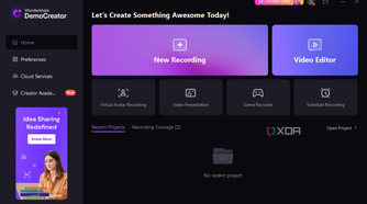 Screenshot of the Wondershare DemoCreator starting screen